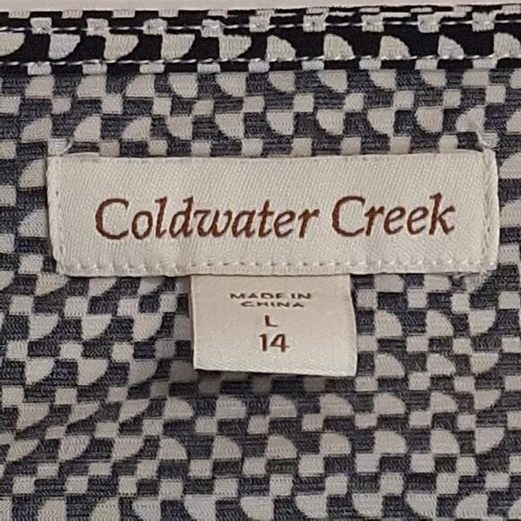 Coldwater Creek Women's sz L/14 Sleeveless Drape Neck Black & White Rushed Top - Picture 9 of 16